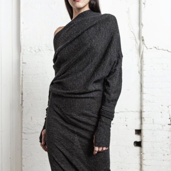 Nicholas K x Free People Rev Sweater M Gray Black Long Reversible Maxi Dress - Picture 5 of 15